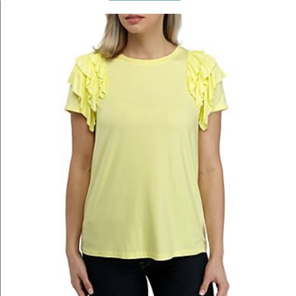 Kaari Blue Yellow Ruffle Short Sleeve Top